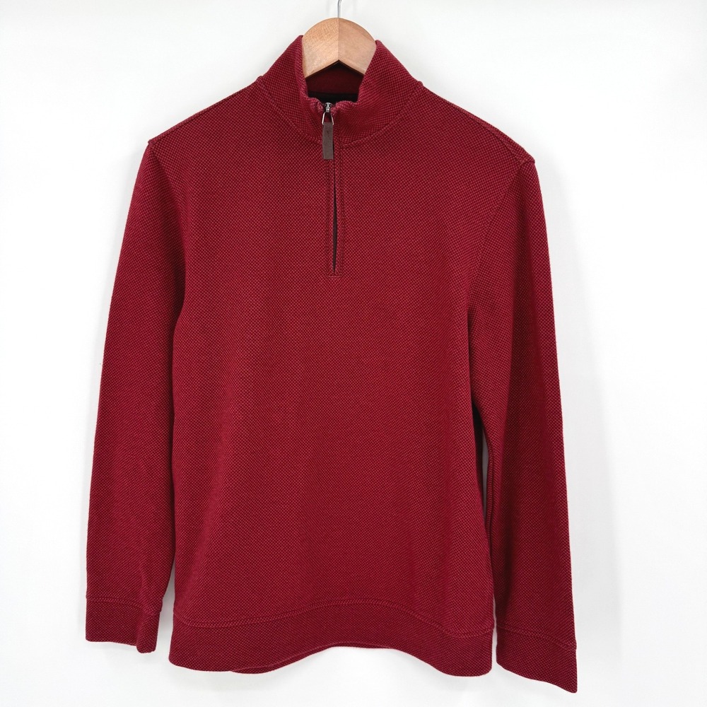 Club Room Mens Birdseye 1/4 Zip Pullover Sweater Red Textured Knit Small